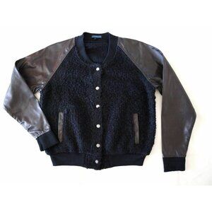 Express Bomber Jacket Womens Size Small Black Varsity snap Faux Leather Sherpa